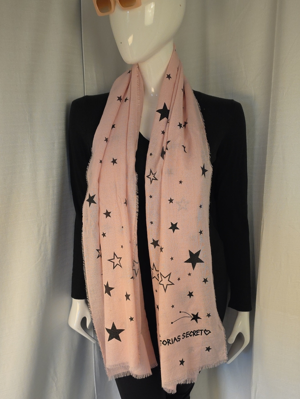 Vintage Victoria's Secret Soft Pink & Black "Winter Angel" Star Blanket Scarf
